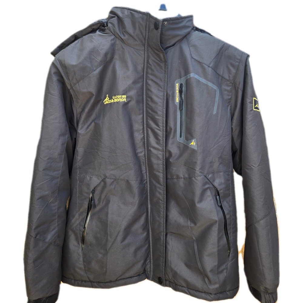 MOERDENG Mens Mountain Ski Jacket Waterproof Fleece Lined Hooded Black Size L